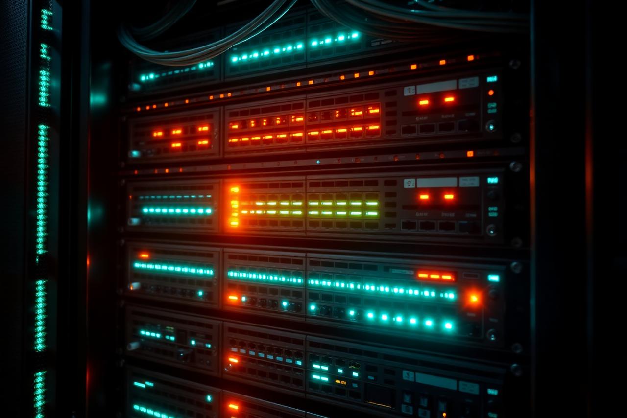 Equipamentos de rede em rack de servidor
